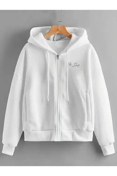 ZEMLİYA Unisex White Streetwear Oversize Hooded Casual Cotton Sweatshirt with...