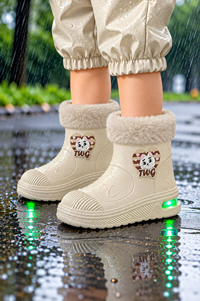 Twingomax Çocuk Kışlık Emojili Işıklı Konforlu Yağmur Çizmesi Unisex