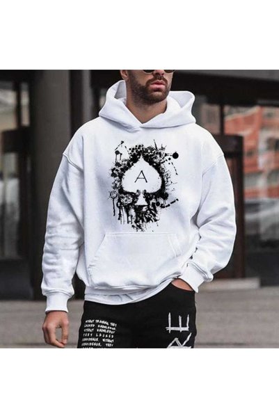 ZEMLİYA Unisex White 3 Thread Raster Oversize Hooded Sweatshirt Basic Comfort...