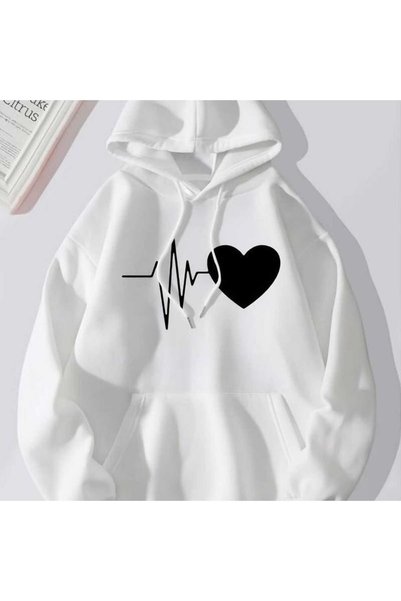 ZEMLİYA Unisex White Streetwear Oversize Hooded Casual Cotton Sweatshirt with...