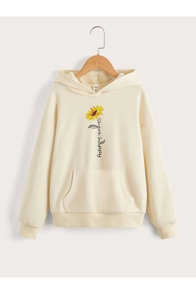ZEMLİYA Unisex Beige 3 Thread Threaded Oversize Hooded Sweatshirt Basic Comfo...
