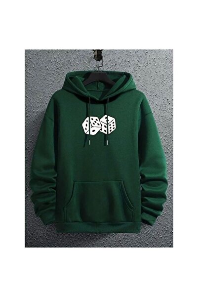 classy moda Unisex Πράσινο Φούτερ με Κουκούλα με 3 Κλωστές, Βασική Άνετη Γραμμή
