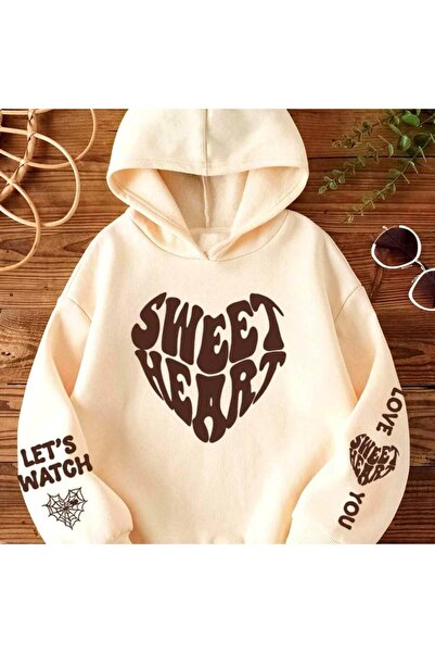 ZEMLİYA Modexa Unisex Hoody Beige Oversize Hooded Sweatshirt with Kangaroo Po...