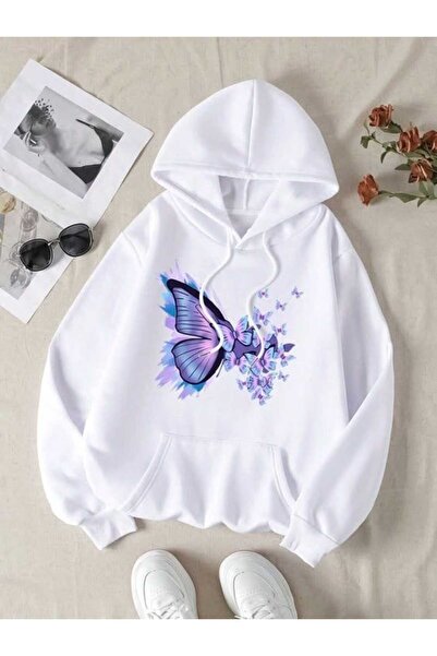 classy moda Unisex White Hooded Oversize Sweatshirt Comfortable Fit Cotton wi...
