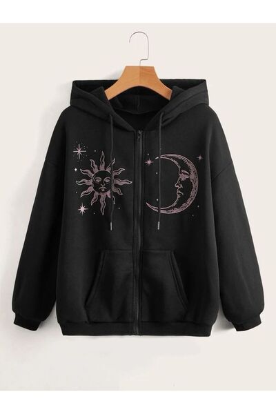 bellanova Unisex Black Relaxed Fit Hooded Kangaroo Pocket Thick Sweatshirt