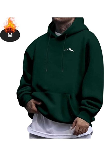 classy moda Unisex Green Relaxed Fit Hooded Kangaroo Pocket Thick Sweatshirt