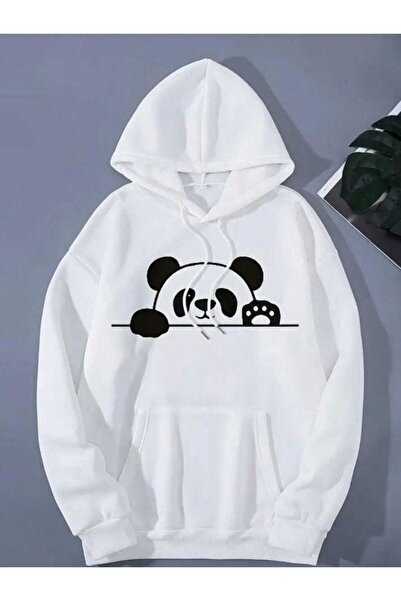 bellanova Unisex White Off-Shoulder Oversize Hooded Casual Sweatshirt with Ka...