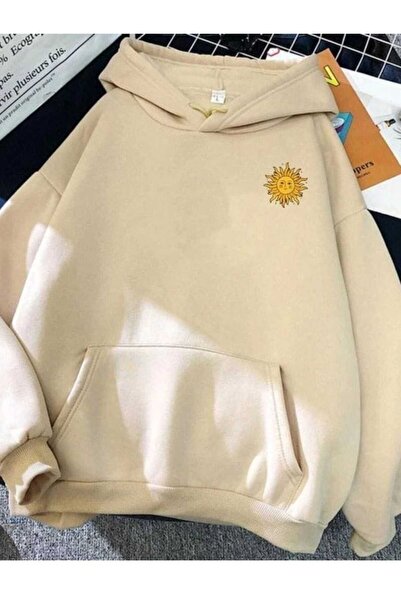 classy moda Unisex Beige Kangaroo Pocket Thick Fabric Oversize Hooded Sweatsh...