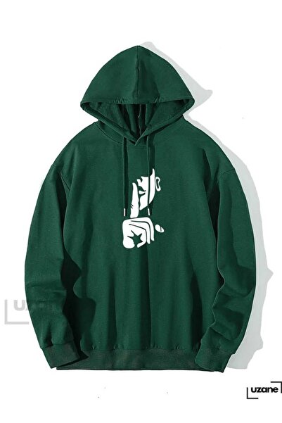 classy moda Unisex Πράσινο Φούτερ με Κουκούλα με 3 Κλωστές, Βασική Άνετη Γραμμή