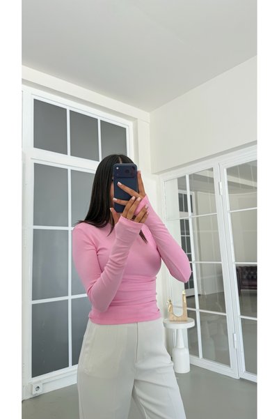 GAUS CO Pembe ZR Model Basic Parmak Geçirmeli Bluz GAUS-01991