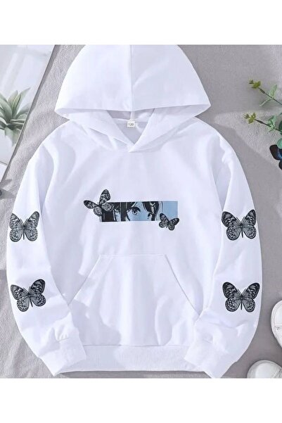 valeriae Unisex White Oversize Hooded Sweatshirt with Kangaroo Pocket, 3 Thre...