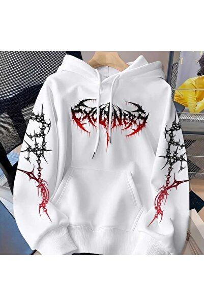 bellanova Unisex White Streetwear Oversize Hooded Casual Cotton Sweatshirt wi...