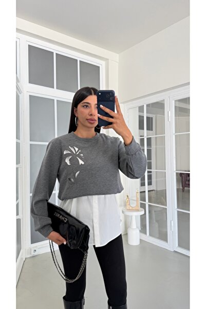 GAUS CO Gri TWST Model Gömlek Detaylı Sweatshirt GAUS-02059
