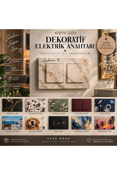 Vass Bros Kişiye Özel Dekoratif Elektrik Anahtarı, Priz ve Kapı Zili – Fotoğraf, İsim ve Özel Tasarım