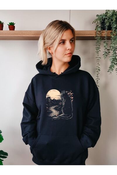 classy moda Unisex Navy Blue Hooded Oversize Sweatshirt Comfortable Fit Cotto...