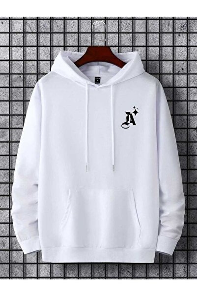 valeriae Unisex White Oversize Hooded Sweatshirt with Kangaroo Pocket, 3 Thre...