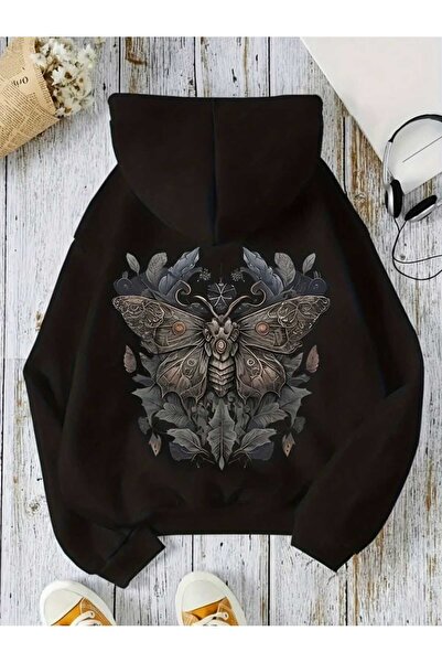 valeriae Unisex Black Hooded Oversize Sweatshirt Comfortable Fit Cotton with ...