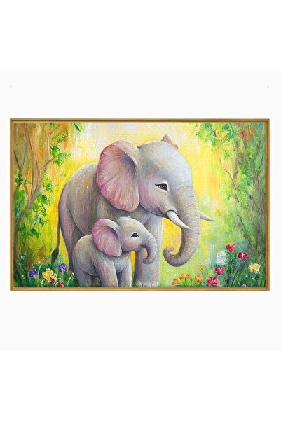 Luxcanva Tablou Canvas Gradina Elefantilor 120x80 cm cu Rama Auriu Gradina El...