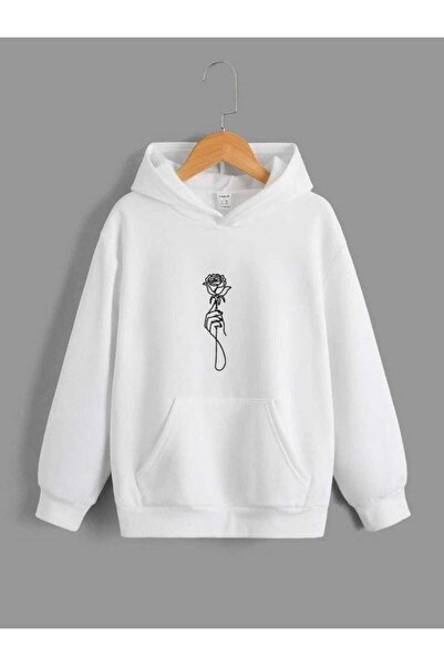 bellanova Unisex White 3 Thread Raster Oversize Hooded Sweatshirt Basic Comfo...