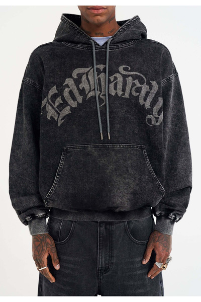 classy moda Unisex Anthracite Washed Fabric Casual Fit Hooded Sweatshirt with...