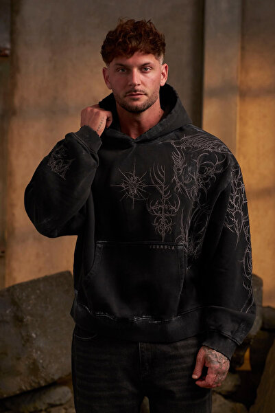 classy moda Unisex Anthracite Washed Kangaroo Pocket Hooded Casual Sweatshirt...