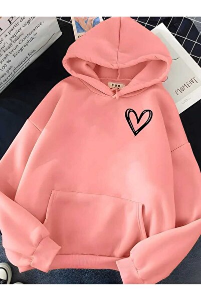 ZEMLİYA Modexa Unisex Hoody Pink Drop Shoulder Oversize Hooded Casual Sweatsh...