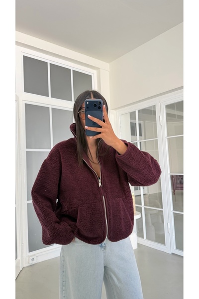 GAUS CO Mürdüm Fermuarlı Cepli Polar Sweatshirt GAUS-02031 GAUS-01916