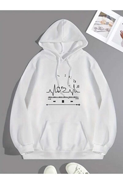 valeriae Unisex White Relaxed Fit Hooded Kangaroo Pocket Thick Sweatshirt