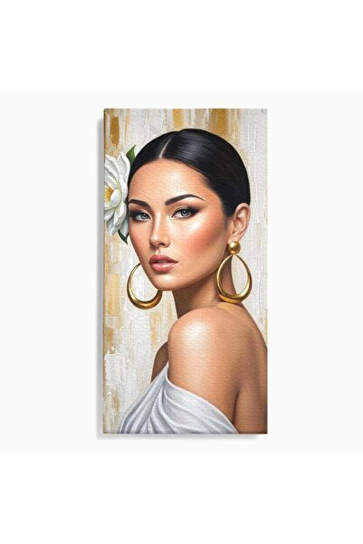 Luxcanva Tablou Canvas Femeia cu Cercei de Aur 60x120 cm pe Sasiu Lemn Femeia...