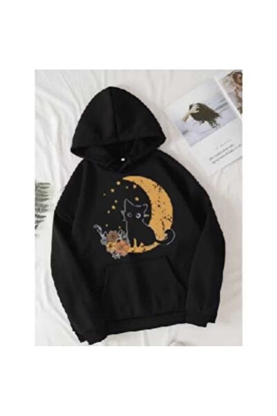 bellanova Unisex Black Hooded Oversize Sweatshirt Comfortable Fit Cotton with...