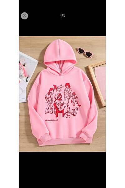 ZEMLİYA Modexa Unisex Hoody Pink Hooded Oversize Sweatshirt Comfortable Fit C...