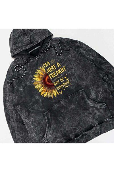 classy moda Unisex Anthracite Washed Relaxed Cut Kangaroo Pocket Hooded Stree...