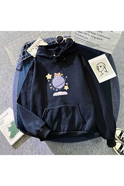 classy moda Unisex Navy Blue Relaxed Fit Hooded Kangaroo Pocket Thick Sweatshirt