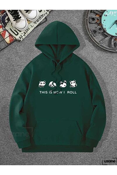 classy moda Unisex Green Relaxed Fit Hooded Kangaroo Pocket Thick Sweatshirt