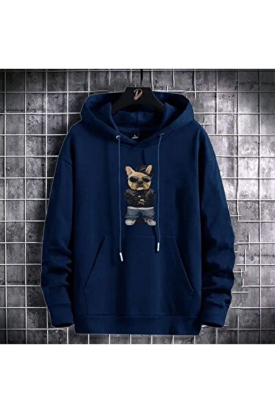 classy moda Unisex Navy Blue Kangaroo Pocket Thick Fabric Oversize Hooded Swe...