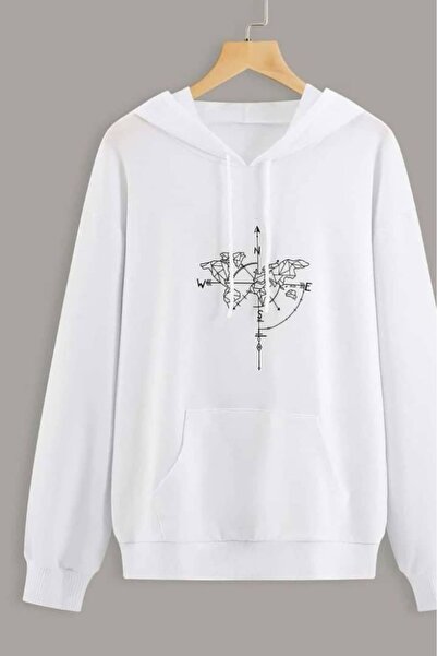 bellanova Unisex White Oversize Hooded Sweatshirt with Kangaroo Pocket, 3 Thr...