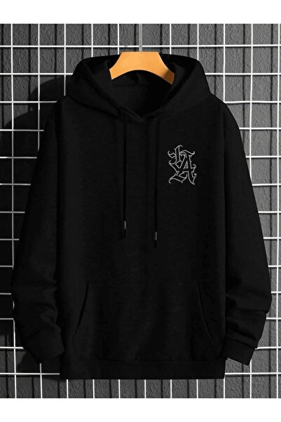 EFFRENATU Unisex Μαύρο Φούτερ με κουκούλα με 3 κλωστές, Βασική Άνετη Γραμμή