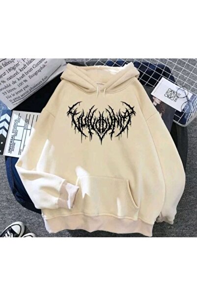 classy moda Unisex Beige Low Shoulder Oversize Hooded Casual Sweatshirt with ...