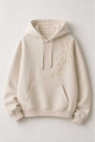 classy moda Unisex Beige Loose Cut Hooded Sweatshirt with Inner Pockets Warm ...