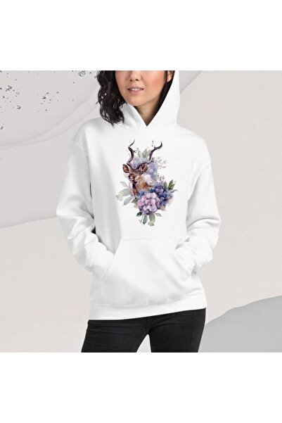 EFFRENATU Unisex Λευκό Φούτερ με κουκούλα και τσέπη καγκουρό, χωρίς ώμους, σε...