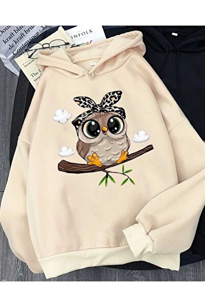 classy moda Unisex Beige Kangaroo Pocket Thick Fabric Oversize Hooded Sweatsh...