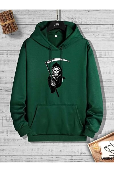 ZEMLİYA Modexa Unisex Hoody Green 3 Thread Threaded Oversize Hooded Sweatshir...