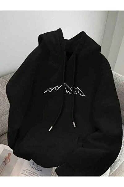 valeriae Unisex Black Hooded Oversize Sweatshirt Comfortable Fit Cotton with ...