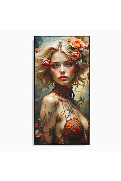 Luxcanva Tablou Canvas Femeia din Padure 50x100 cm cu Rama Negru Femeia din P...