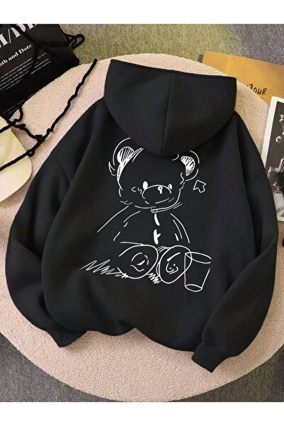bellanova Unisex Black Off-Shoulder Oversize Hooded Casual Sweatshirt with Ka...
