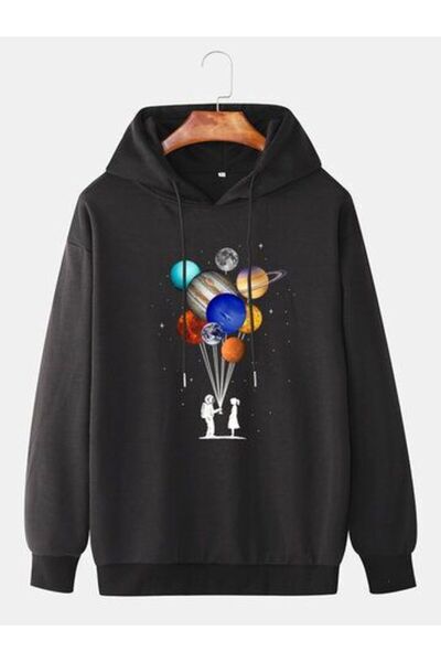 bellanova Unisex Black Oversize Hooded Sweatshirt with Kangaroo Pocket, 3 Thr...