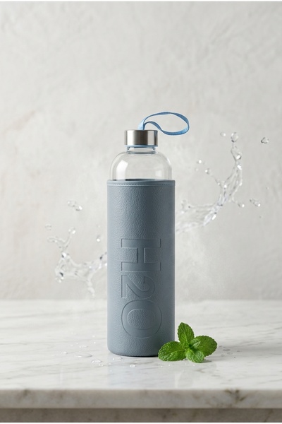 Tohana H2O Sağlıklı Cam Matara 1000 Ml Su Şişesi, Deri Kılıflı 1 Lt Sporcu Su...
