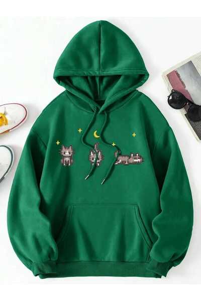classy moda Unisex Green Casual Cut Hooded Sweatshirt with Inner Pockets Warm...