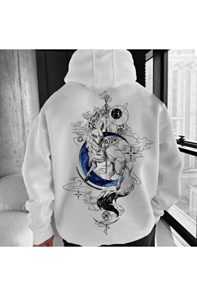 bellanova Unisex White Oversize Hooded Sweatshirt with Kangaroo Pocket, 3 Thr...