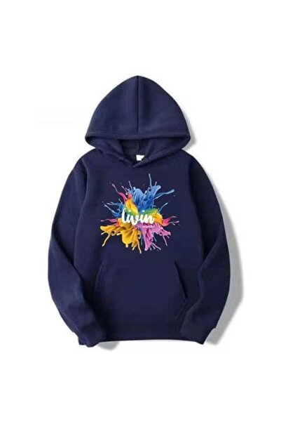 classy moda Unisex Navy Blue Relaxed Fit Hooded Kangaroo Pocket Thick Sweatshirt